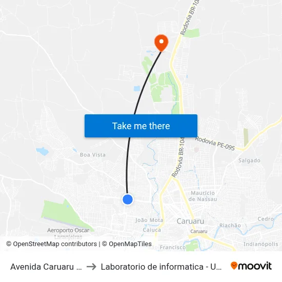 Avenida Caruaru 175 A to Laboratorio de informatica - UFPE /CAA map