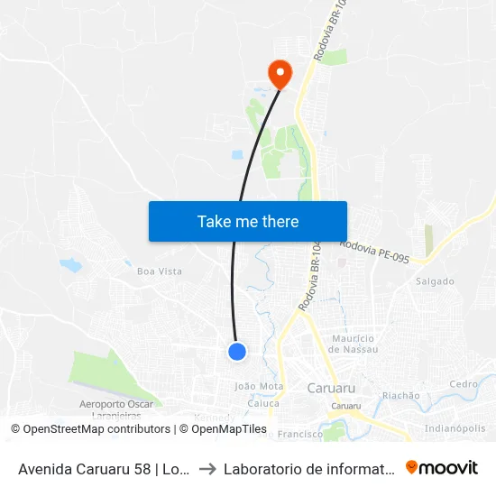 Avenida Caruaru 58 | Lotérica Boa Vista to Laboratorio de informatica - UFPE /CAA map