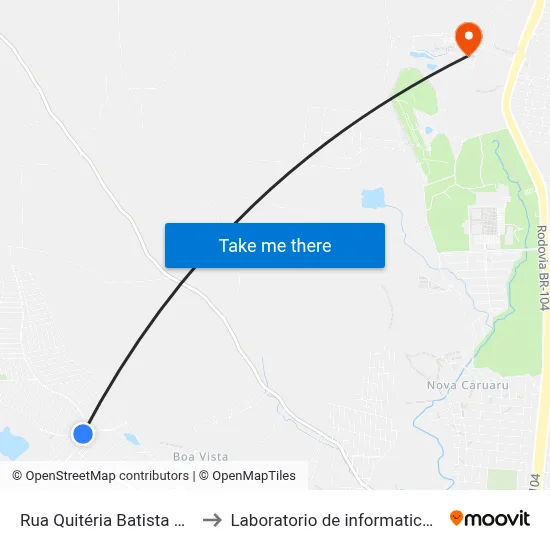 Rua Quitéria Batista De Souza 89 to Laboratorio de informatica - UFPE /CAA map