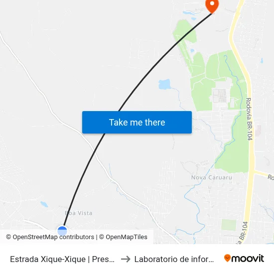 Estrada Xique-Xique | Pressão Total Home Center to Laboratorio de informatica - UFPE /CAA map