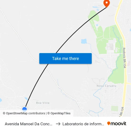 Avenida Manoel Da Conceição Gonçalves 444 to Laboratorio de informatica - UFPE /CAA map