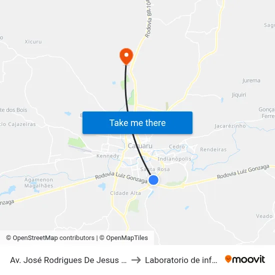 Av. José Rodrigues De Jesus | Hospital Da Mulher Do Agreste to Laboratorio de informatica - UFPE /CAA map