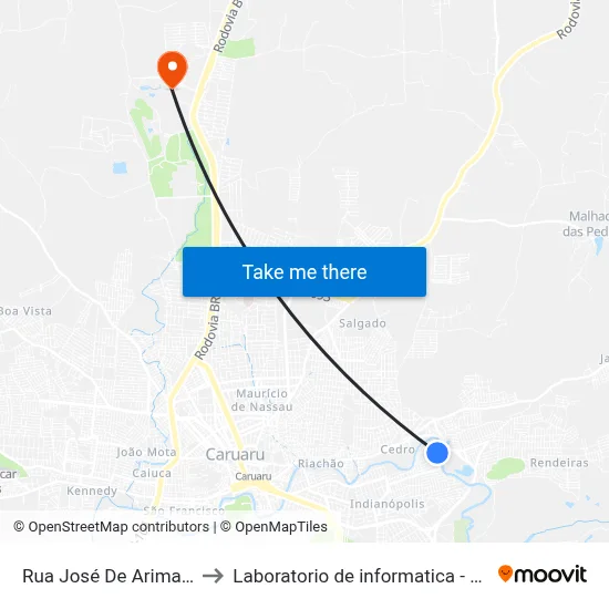 Rua José De Arimatéa 118 to Laboratorio de informatica - UFPE /CAA map