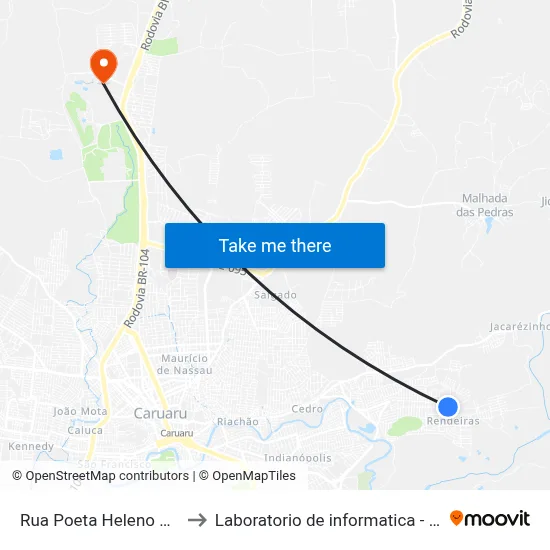 Rua Poeta Heleno Ferreira 6 to Laboratorio de informatica - UFPE /CAA map