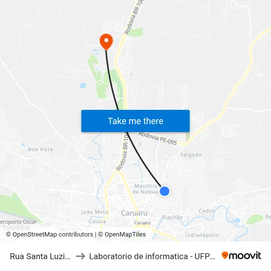 Rua Santa Luzia 10 to Laboratorio de informatica - UFPE /CAA map