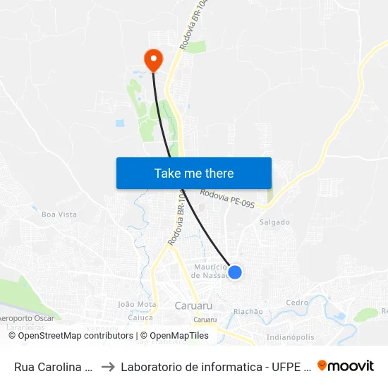 Rua Carolina 293 to Laboratorio de informatica - UFPE /CAA map