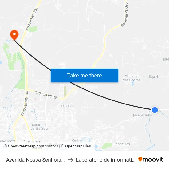Avenida Nossa Senhora Das Dores 697 to Laboratorio de informatica - UFPE /CAA map