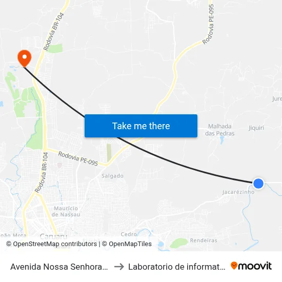 Avenida Nossa Senhora Das Dores 5980 to Laboratorio de informatica - UFPE /CAA map