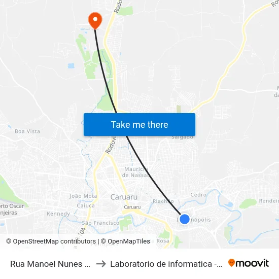 Rua Manoel Nunes Filho 761 to Laboratorio de informatica - UFPE /CAA map