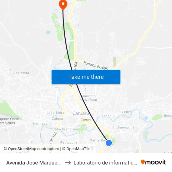 Avenida José Marques Fontes 489 to Laboratorio de informatica - UFPE /CAA map