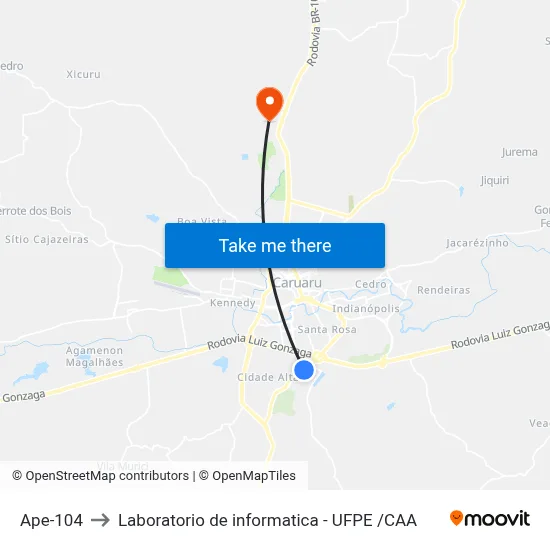 Ape-104 to Laboratorio de informatica - UFPE /CAA map
