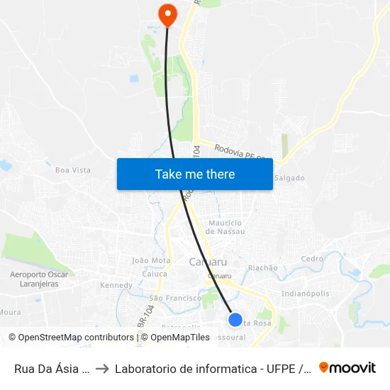 Rua Da Ásia 16 to Laboratorio de informatica - UFPE /CAA map