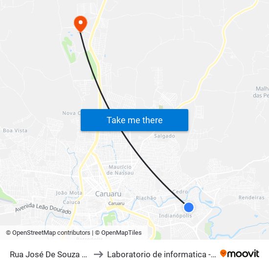 Rua José De Souza Leite, 164 to Laboratorio de informatica - UFPE /CAA map