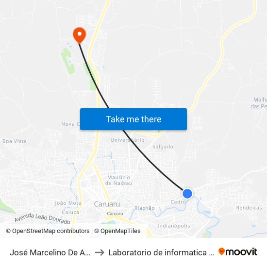 José Marcelino De Araújo, 869 to Laboratorio de informatica - UFPE /CAA map