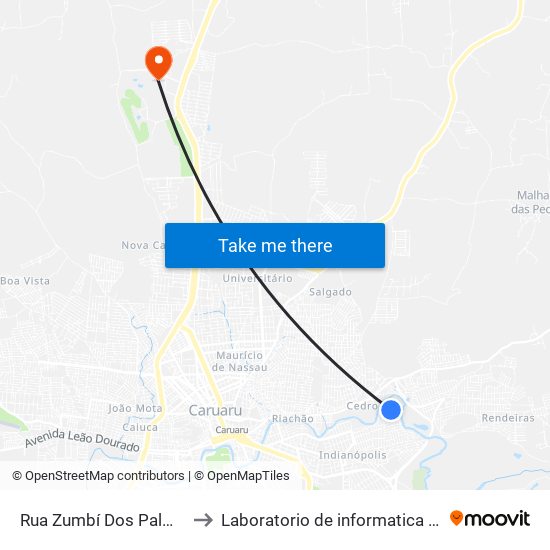 Rua Zumbí Dos Palmares, 163 to Laboratorio de informatica - UFPE /CAA map