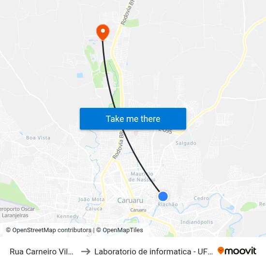 Rua Carneiro Vilela, 50 to Laboratorio de informatica - UFPE /CAA map
