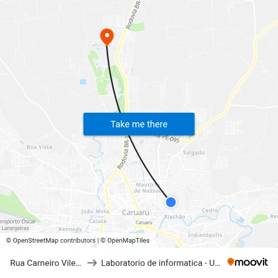 Rua Carneiro Vilela, 468 to Laboratorio de informatica - UFPE /CAA map