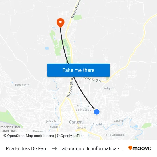 Rua Esdras De Farias, 441 to Laboratorio de informatica - UFPE /CAA map