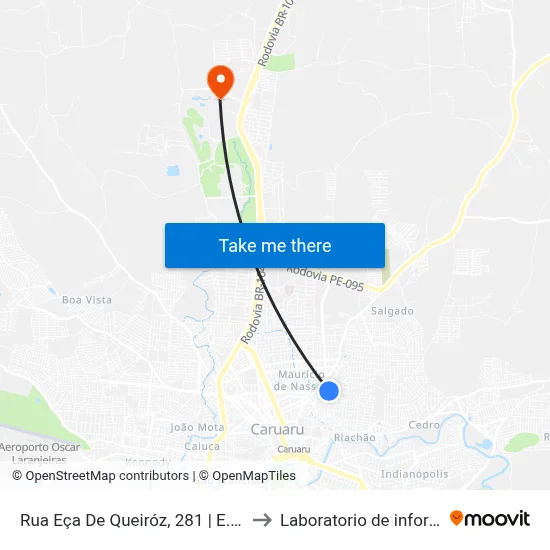 Rua Eça De Queiróz, 281 | E.R.E.M Pe. Zacarias Tavares to Laboratorio de informatica - UFPE /CAA map