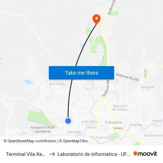 Terminal Vila Kennedy to Laboratorio de informatica - UFPE /CAA map