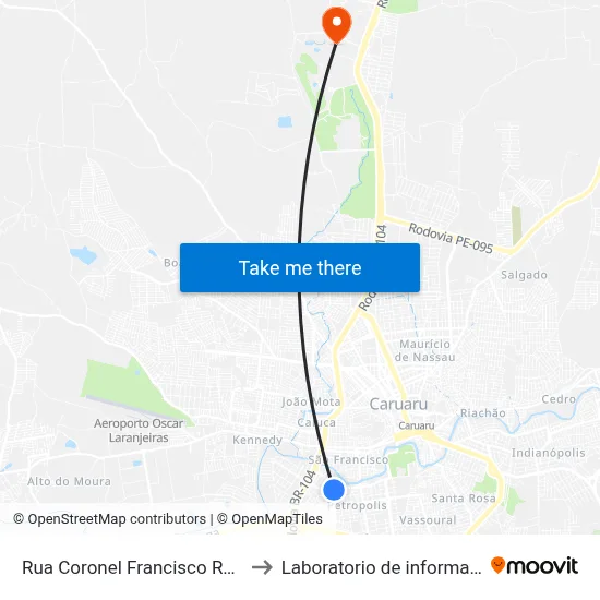 Rua Coronel Francisco Rodrigues Porto 120 to Laboratorio de informatica - UFPE /CAA map