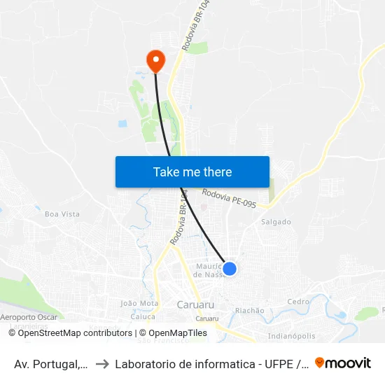 Av. Portugal, 51 to Laboratorio de informatica - UFPE /CAA map