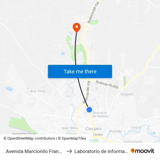 Avenida Marcionilo Francisco Da Silva, 151 to Laboratorio de informatica - UFPE /CAA map