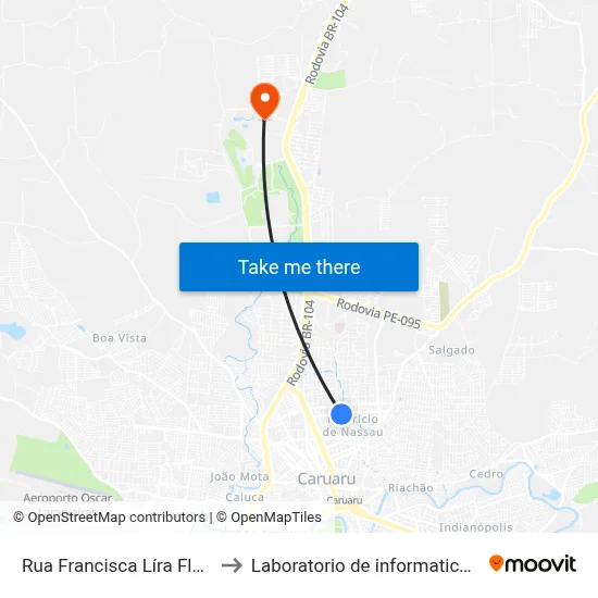 Rua Francisca Líra Florêncio, 420 to Laboratorio de informatica - UFPE /CAA map
