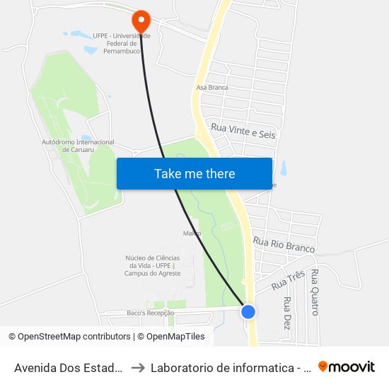 Avenida Dos Estados, 1681 to Laboratorio de informatica - UFPE /CAA map