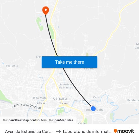 Av. Estanislau Cordeiro De Melo, 65 to Laboratorio de informatica - UFPE /CAA map