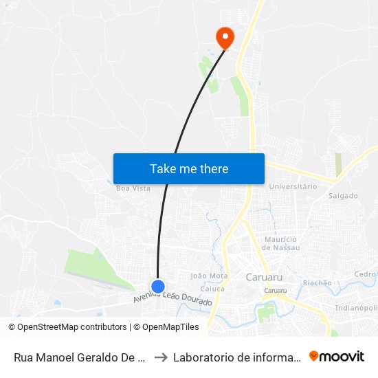 Rua Manoel Geraldo De Albuquerque, 102 to Laboratorio de informatica - UFPE /CAA map