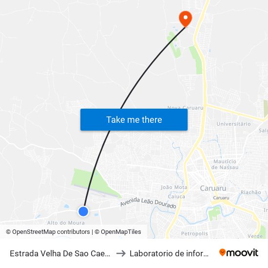 Estrada Velha De Sao Caetano Dist Indust, 1201 to Laboratorio de informatica - UFPE /CAA map