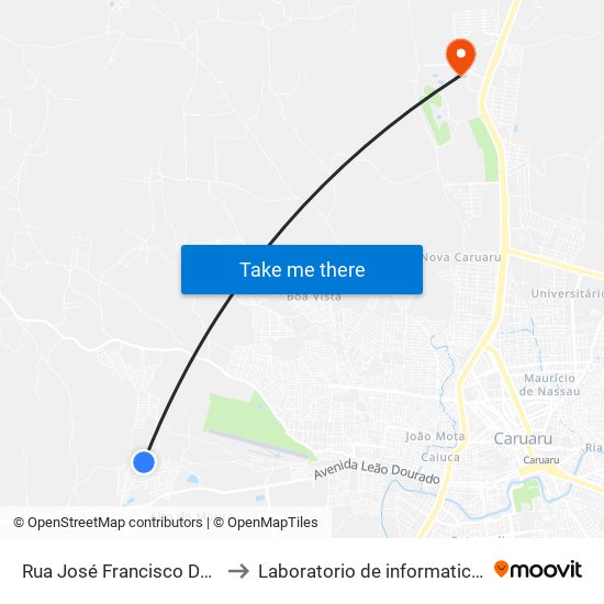 Rua José Francisco De Moura, 196 to Laboratorio de informatica - UFPE /CAA map