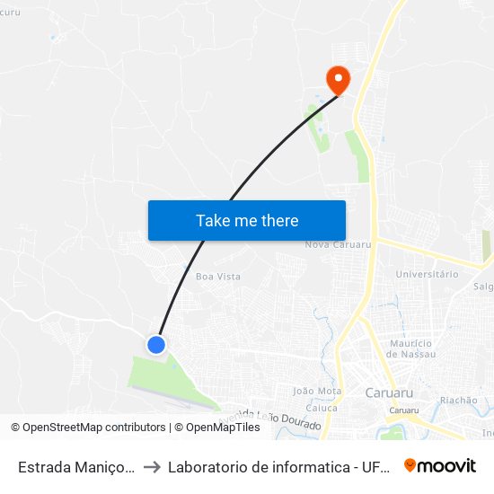 Estrada Maniçoba, 5 to Laboratorio de informatica - UFPE /CAA map