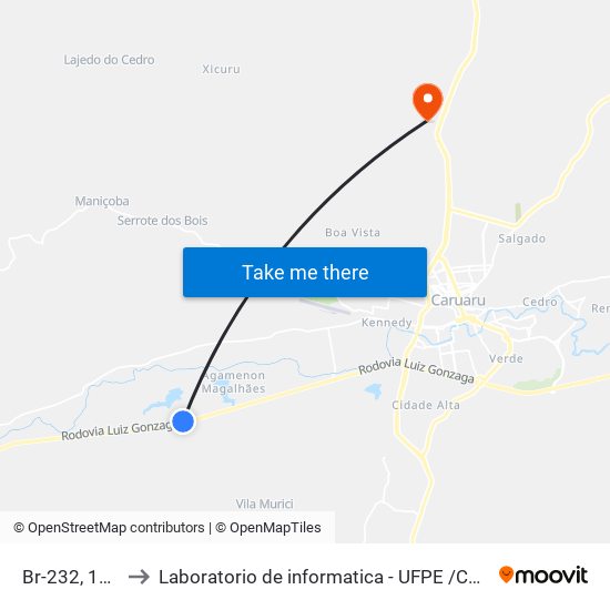 Br-232, 138 to Laboratorio de informatica - UFPE /CAA map