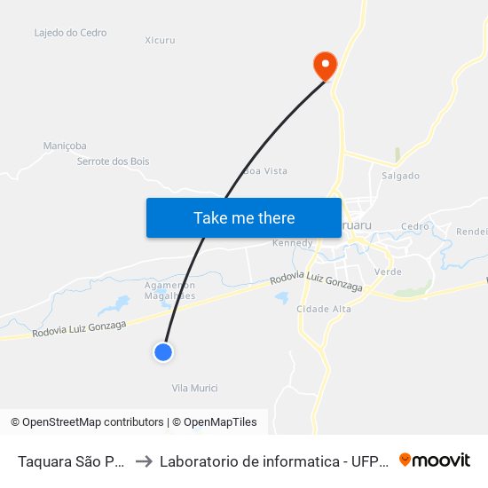 Taquara São Pedro to Laboratorio de informatica - UFPE /CAA map