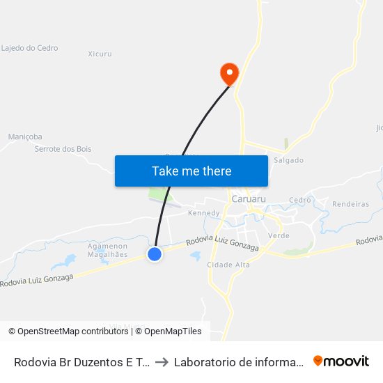 Rodovia Br Duzentos E Trinta E Dois, 463 to Laboratorio de informatica - UFPE /CAA map