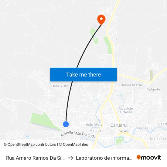 Rua Amaro Ramos Da Silva Sol Poente, 6 to Laboratorio de informatica - UFPE /CAA map