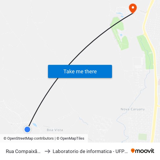 Rua Compaixão, 65 to Laboratorio de informatica - UFPE /CAA map