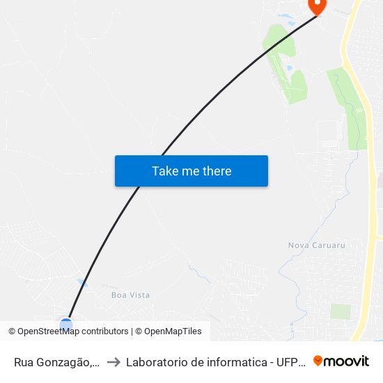 Rua Gonzagão, 305 to Laboratorio de informatica - UFPE /CAA map