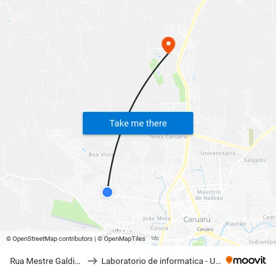 Rua Mestre Galdino, 160 to Laboratorio de informatica - UFPE /CAA map