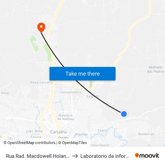 Rua Rad. Macdowell Holanda, 21 |  Praça Do Pneu to Laboratorio de informatica - UFPE /CAA map