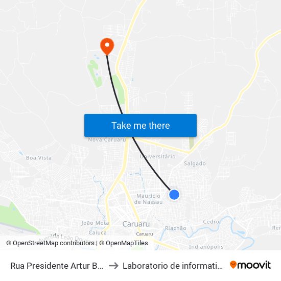 Rua Presidente Artur Bernardes, 110 to Laboratorio de informatica - UFPE /CAA map