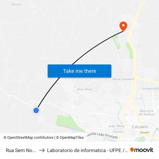 Rua Sem Nome to Laboratorio de informatica - UFPE /CAA map