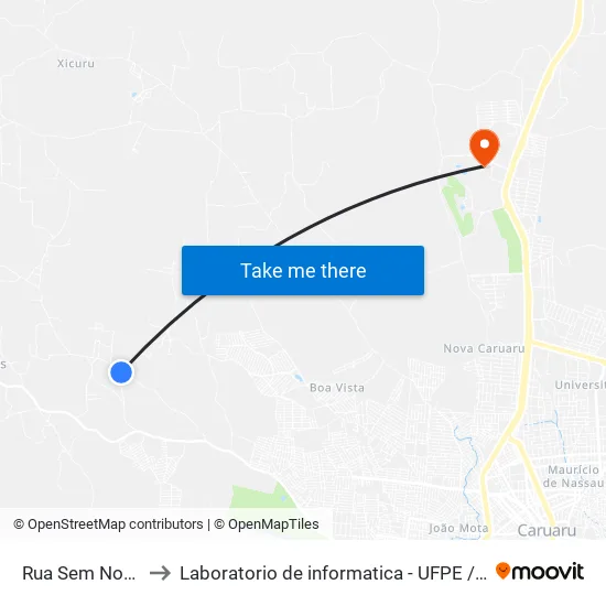 Rua Sem Nome to Laboratorio de informatica - UFPE /CAA map