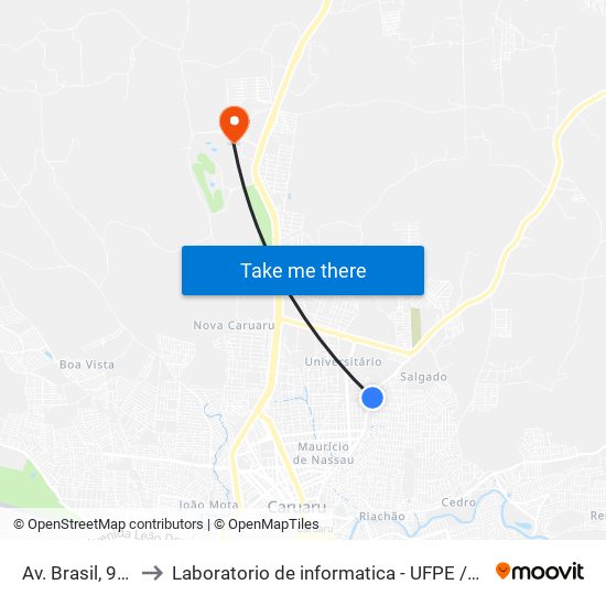 Av. Brasil, 969 to Laboratorio de informatica - UFPE /CAA map