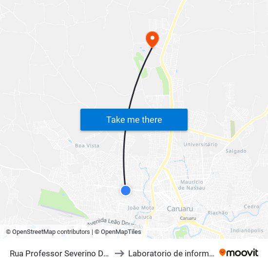 Rua Professor Severino De Almeida Calado, 66 to Laboratorio de informatica - UFPE /CAA map