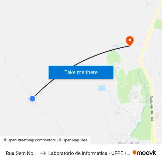 Rua Sem Nome to Laboratorio de informatica - UFPE /CAA map