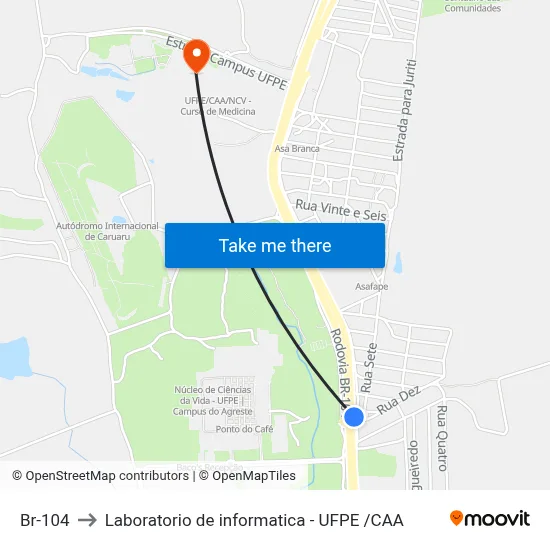 Br-104 to Laboratorio de informatica - UFPE /CAA map