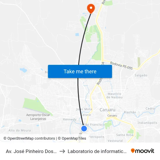 Av. José Pinheiro Dos Santos 214 to Laboratorio de informatica - UFPE /CAA map